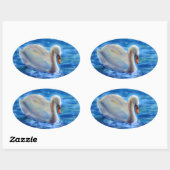Wit-zwanenschilderij waterverf ovale sticker (Vel)