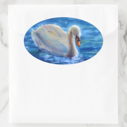 Wit-zwanenschilderij waterverf ovale sticker (Tas)