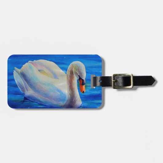 Wit-zwanenschilderij, watervogel, vogel bagagelabel (Voorkant horizontaal)