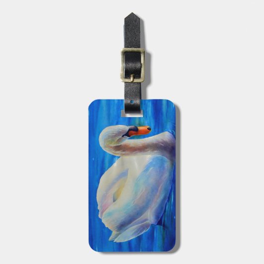 Wit-zwanenschilderij, watervogel, vogel bagagelabel (Voorkant verticaal)
