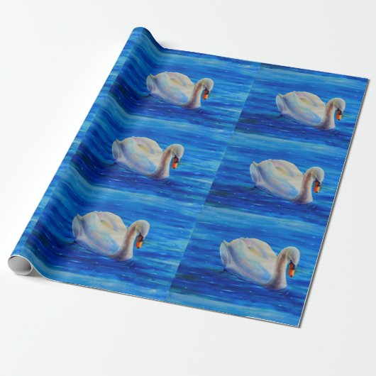 Wit-zwanenschilderij, watervogel, vogel cadeaupapier (Uitgerold)