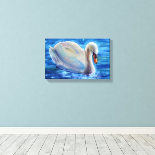 Wit-zwanenschilderij, watervogel, vogel canvas afdruk (Insitu (Houten vloer))