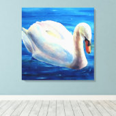Wit-zwanenschilderij, watervogel, vogel canvas afdruk (Insitu (Houten vloer))