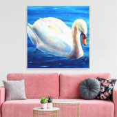 Wit-zwanenschilderij, watervogel, vogel canvas afdruk (Insitu (Woonkamer))