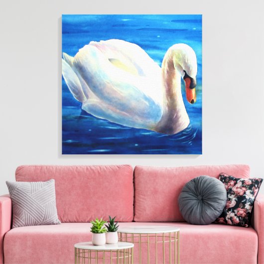 Wit-zwanenschilderij, watervogel, vogel canvas afdruk (Insitu (Woonkamer))
