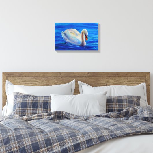 Wit-zwanenschilderij, watervogel, vogel canvas afdruk (Insitu (Slaapkamer))