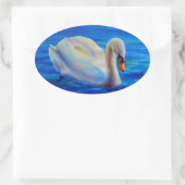 Wit-zwanenschilderij, watervogel, vogel ovale sticker (Tas)