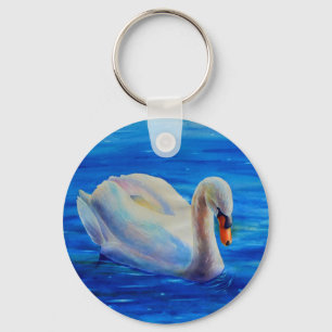 Wit-zwanenschilderij, watervogel, vogel sleutelhanger