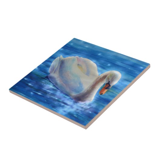 Wit-zwanenschilderij, watervogel, vogel tegeltje (Zijkant)