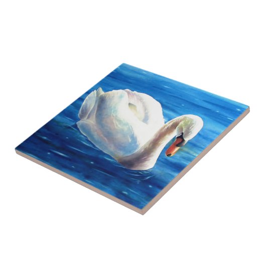 Wit-zwanenschilderij, watervogel, vogel tegeltje (Zijkant)