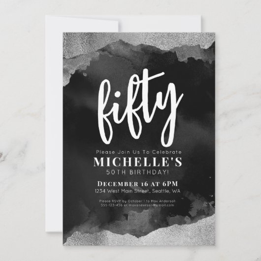 Wit Zwart 50ste verjaardag Kaart (Voorkant)