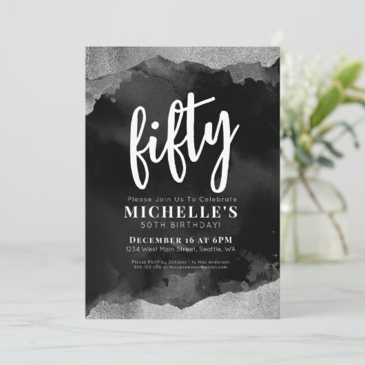 Wit Zwart 50ste verjaardag Kaart (Staand voorkant)