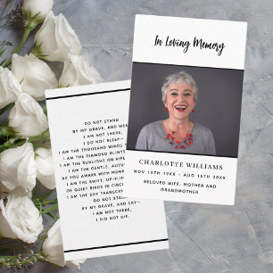 Wit zwart aangepaste foto begrafenis gebedskaart visitekaartje