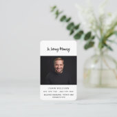 Wit zwart aangepaste foto begrafenis gebedskaart visitekaartje (Staand voorkant)