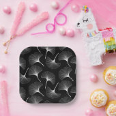 Wit zwart abstract delicaat blad patroon papieren bordje (Feest)