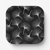 Wit zwart abstract delicaat blad patroon papieren bordje (Voorkant)
