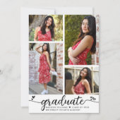 Wit Zwart Afstuderen 4 Foto Calligrafie Harten Aankondiging (Voorkant)