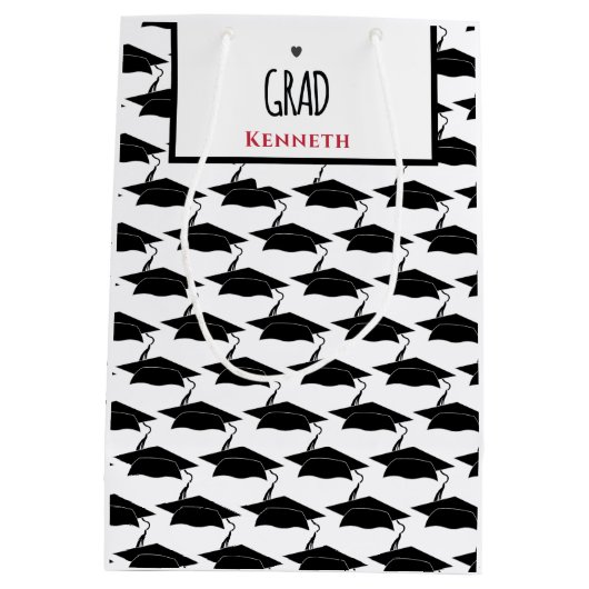 Wit Zwart Afstuderen Afstuderen Afstudeerder Pette Medium Cadeauzakje (Achterkant)