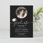 Wit zwart afstuderen script foto afstuderen kaart (Staand voorkant)