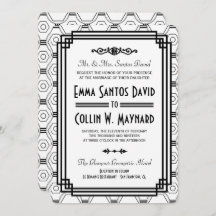 Wit & Zwart Art Deco bruiloft uitnodigingen