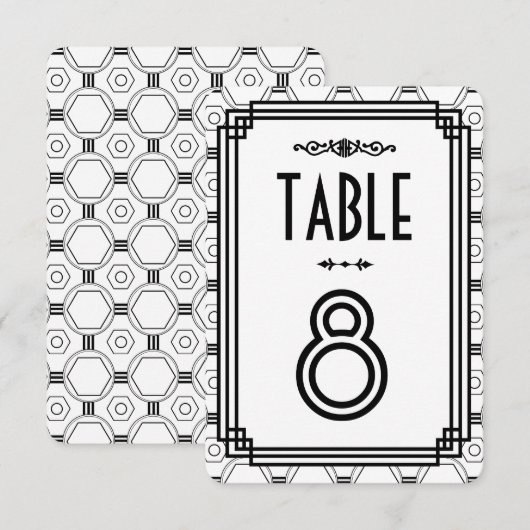 Wit & Zwart Art Deco Huwelijk Tafel Nummers Kaart (Voorkant / Achterkant)