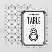 Wit & Zwart Art Deco Tafelnummers voor Trouwfeest (Voorkant / Achterkant)