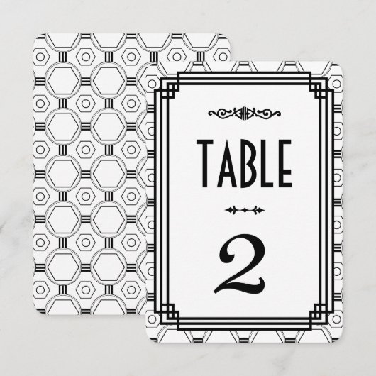 Wit & Zwart Art Deco Tafelnummers voor Trouwfeest (Voorkant / Achterkant)
