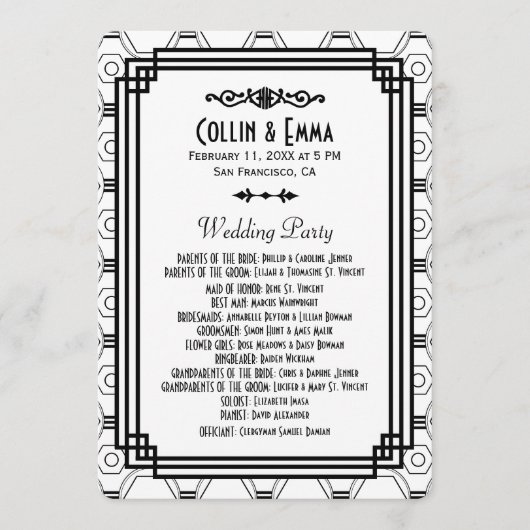 Wit & Zwart Art Deco Trouwprogramma's Programmakaart (Voorkant)