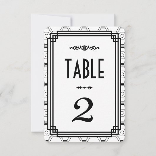 Wit & Zwart Art Deco Trouwtafel Nummers Kaart (Voorkant)
