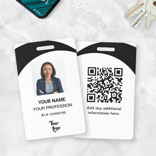 Wit/Zwart Bedrijfsfotoidentificatiebewijs, QR-code Badge