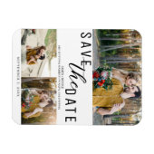 Wit & Zwart Bewaar de datum Bruiloft 3 Foto's Magneet (Horizontaal)