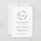 Wit Zwart Blad Krans Modern Monogram Bruiloft Save The Date (Voorkant)