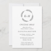 Wit zwart blad krans monogram op een dag afstand kaart (Voorkant)