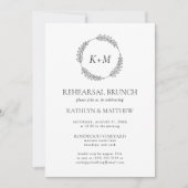 Wit Zwart Blad Krans Monogram Repetitie Brunch Kaart (Voorkant)