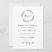 Wit Zwart Blad Krans Monogram Repetitie Lunch Kaart (Voorkant)