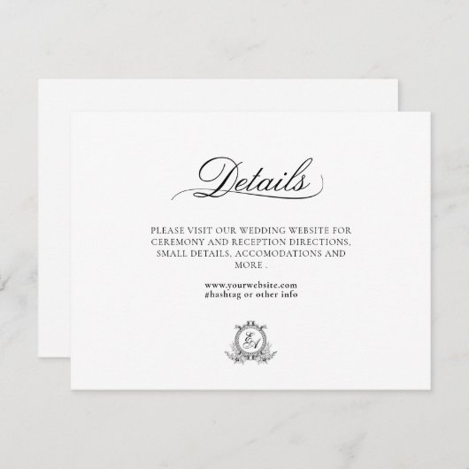 Wit Zwart Bladkam Monogram Notitiekaartje (Voorkant / Achterkant)