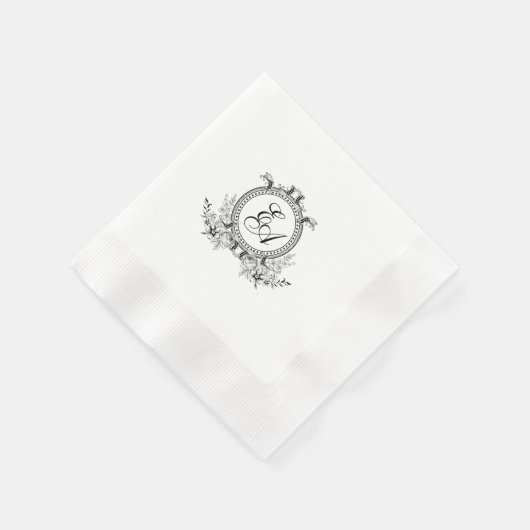 Wit Zwart Bladkam Monogram Servet (Hoek)