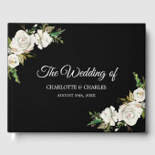 Wit Zwart  Bloemen Bruiloft Gastenboek (Voorkant)