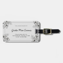 Wit & Zwart Bloemen Monochroom Bagagelabel Labels