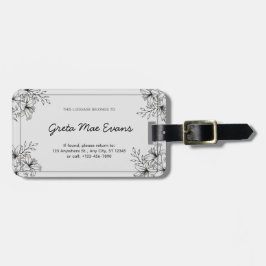 Wit & Zwart Bloemen Monochroom Bagagelabel Labels