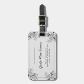 Wit & Zwart Bloemen Monochroom Bagagelabel Labels (Voorkant verticaal)