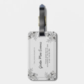 Wit & Zwart Bloemen Monochroom Bagagelabel Labels (Achterkant verticaal)