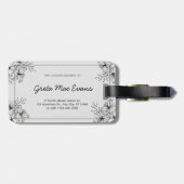 Wit & Zwart Bloemen Monochroom Bagagelabel Labels (Achterkant horizontaal)