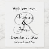 Wit Zwart Bruiloft Monogram Wijn Etiket (Enkel label)