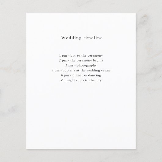 Wit zwart bruiloft programma details minimalistisc (Achterkant)