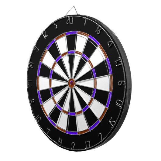 Wit, Zwart, Bruin en Blauw Metaalkooi Dartboard Dartbord (Voorkant Rechts)