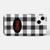 Wit Zwart Buffalo Plaid Monogram Gepersonaliseerd iPhone Hoesje (Achterkant horizontaal)