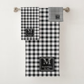 Wit Zwart Buffel Controleer Patroon Monogram Naam Bad Handdoek (Insitu)
