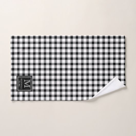 Wit Zwart Buffel Controleer Patroon Monogram Naam Bad Handdoek (Handdoek)