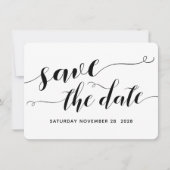Wit & Zwart Calligrafie Huwelijk Save The Date Kaart (Voorkant)